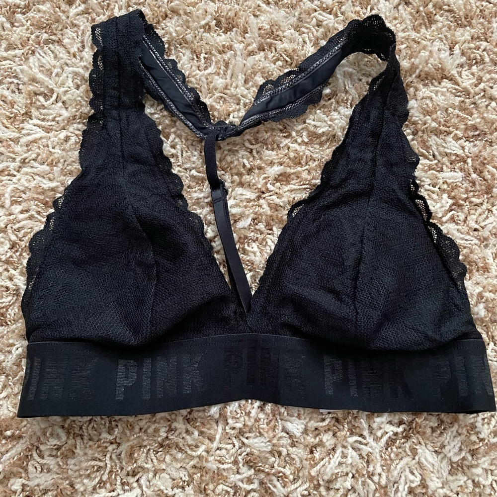 PINK black lace bralette